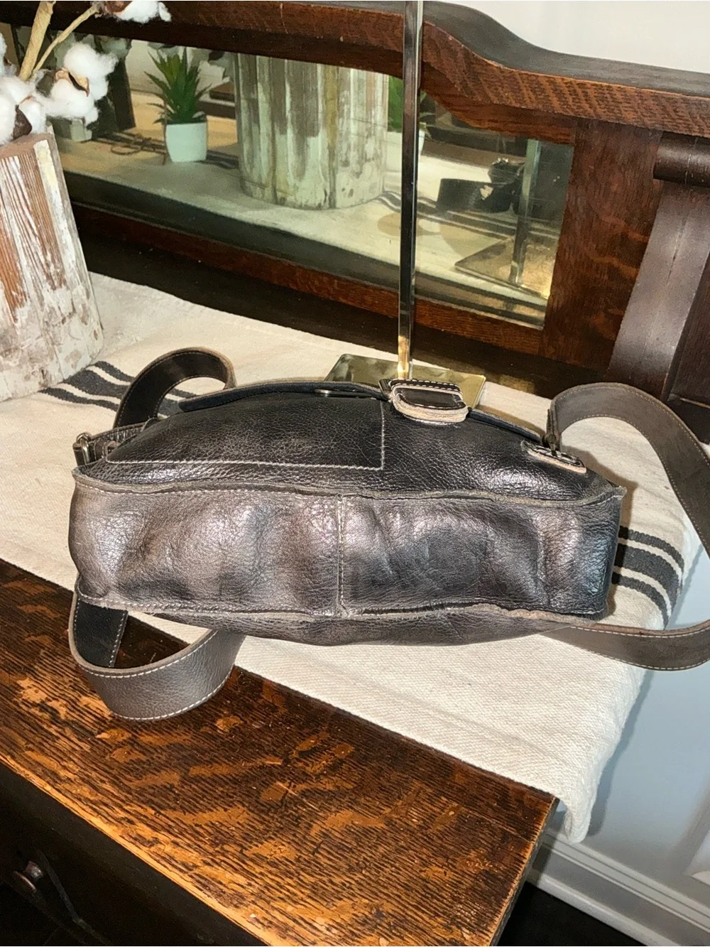 Bed Stu Leather Venice Beach Crossbody Bag Black Rustic Retail $240